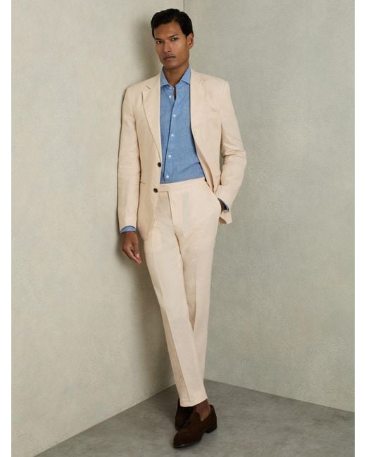 Reiss Gray Slim Fit Linen Trousers for men
