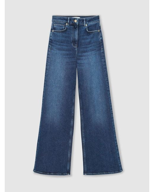 Reiss Blue Cotton- Wide-Leg Jeans