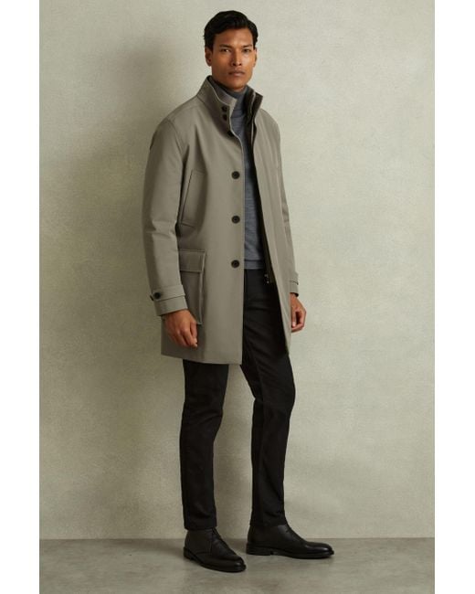Reiss Player - Pistachio Green Hybrid Removable Funnel Neck Overcoat, Xs for men