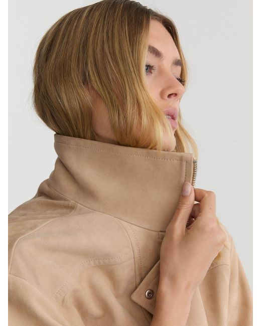 Reiss White Petra - Neutral Petite Suede Oversized Jacket, Us 6