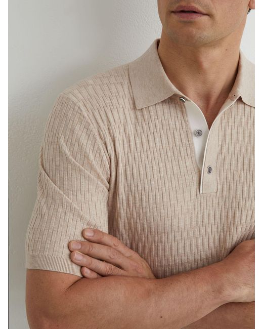 Reiss White Textured-Knit Half-Button Polo Shirt for men