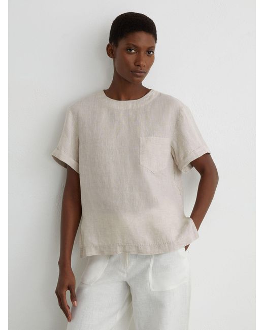 Reiss White Linen Patch-Pocket T-Shirt