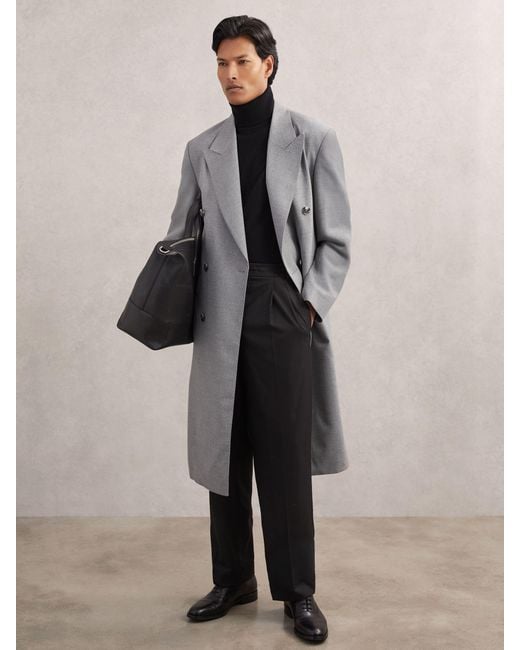 Reiss Gray Double-Breasted Relaxed-Fit Overcoat for men