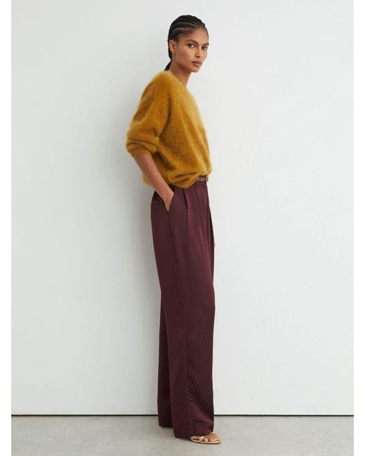 Reiss Multicolor Tilly - Burgundy Red Petite Jacquard Wide-leg Pleated Trousers, Us 10