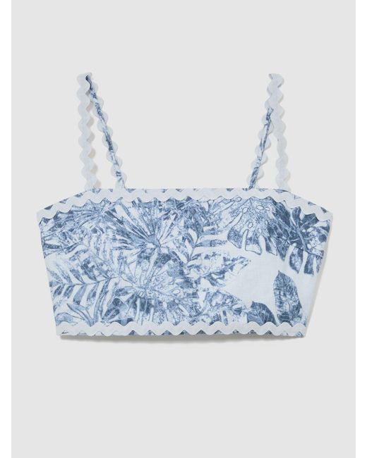 Reiss Mila - Blue Linen Wave-trim Cropped Cami Top, Us 0