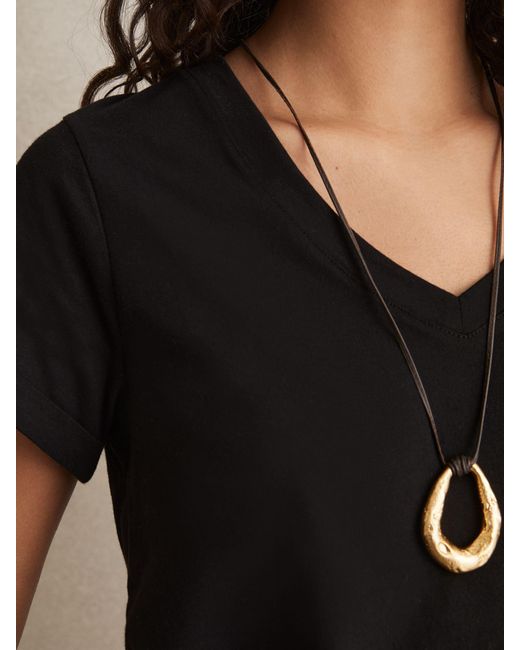 Reiss Luana - Black Cotton-jersey V-neck T-shirt, Xs (us 2)