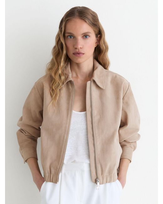 Reiss White Lottie Petite Cropped Bomber Jacket