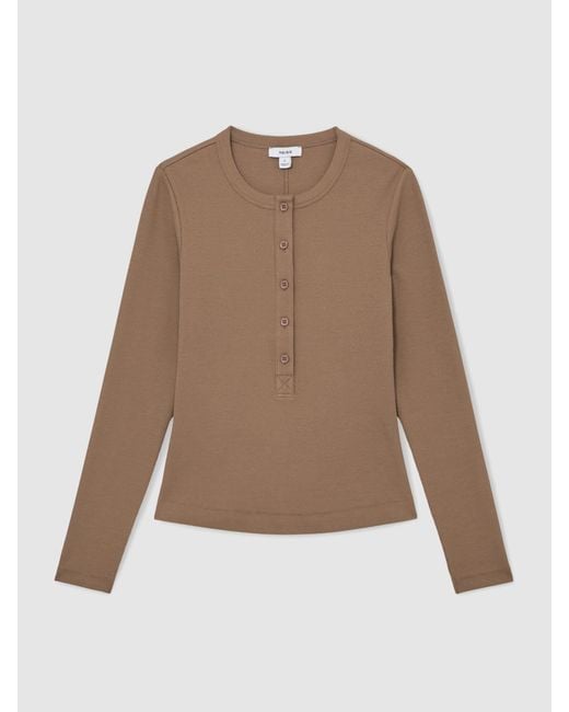 Reiss Natural Rina Stretch-Cotton Half-Button Top
