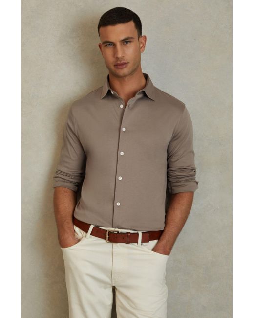 Reiss Brown Viscount - Cinder Slim Fit Mercerised Cotton Jersey Shirt, M for men