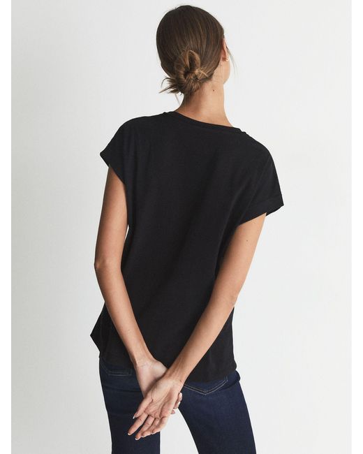 Reiss Blue Tereza Ladies Cotton Cotton-Jersey Crew Neck T-Shirt