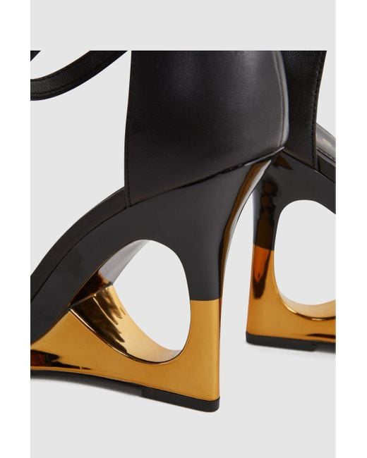 Reiss Cora - Black/gold Leather Strappy Wedge Heels, Uk 3 Eu 36