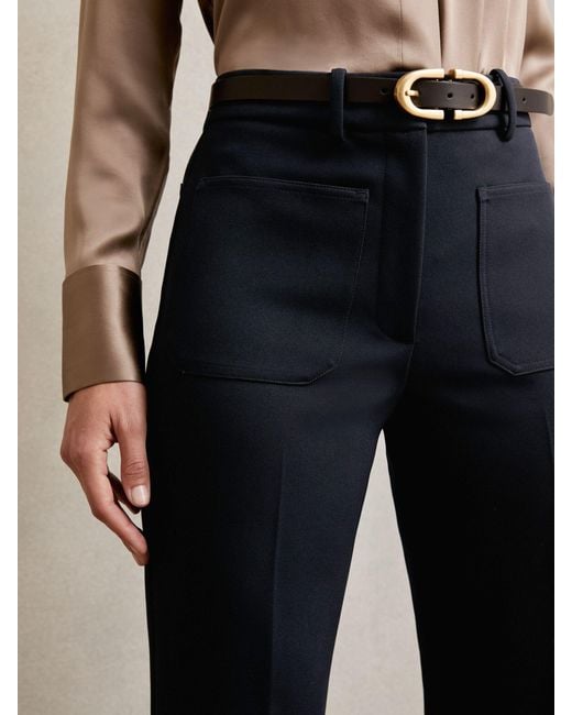 Reiss Blue Twill Patch-Pocket Flared Trousers
