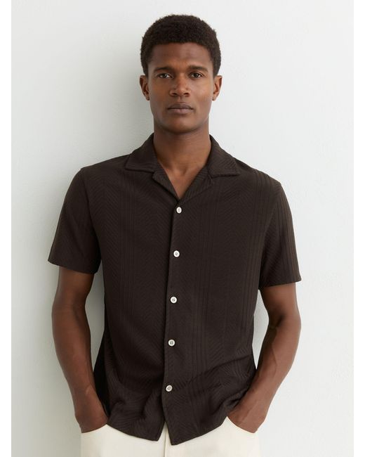 Reiss Black Jacquard Cuban-Collar Shirt for men