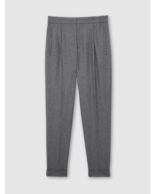 Reiss Gray Cooper - Soft Grey Wool-blend Tapered Cuffed Trousers, 38 for men