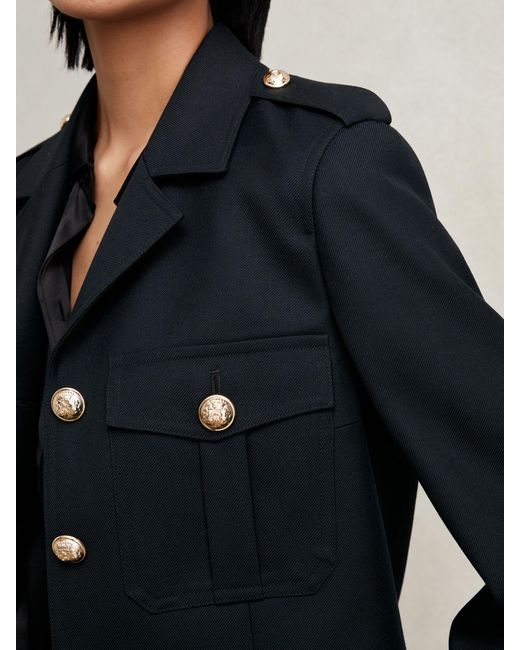 Reiss Black Wool Twin-Pocket Cropped Jacket