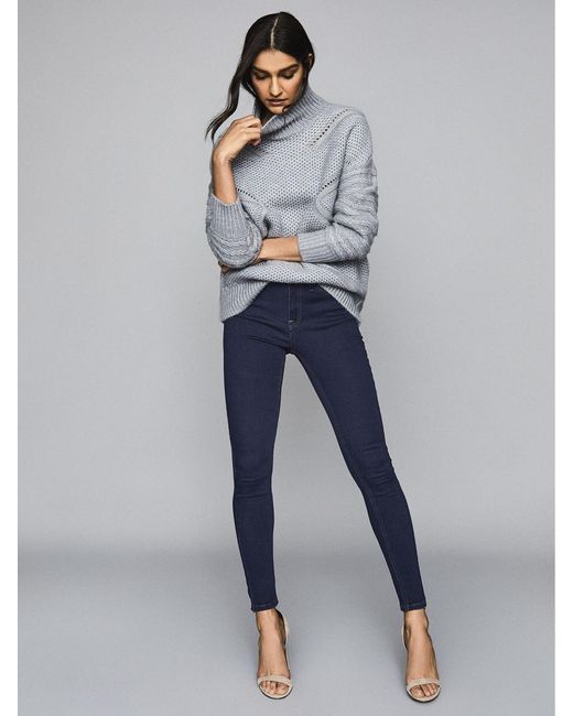 Reiss Blue Lux - Indigo Lux Mid Rise Skinny Jeans, 24r