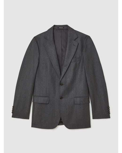 Reiss Gray Wool Flannel Single-Breasted Blazer Classic-Fit for men