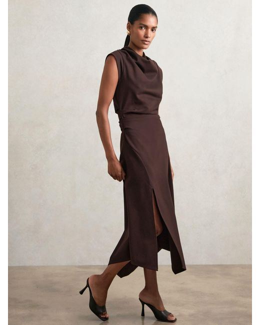 Reiss Natural Twill Jersey Draped Midi Dress