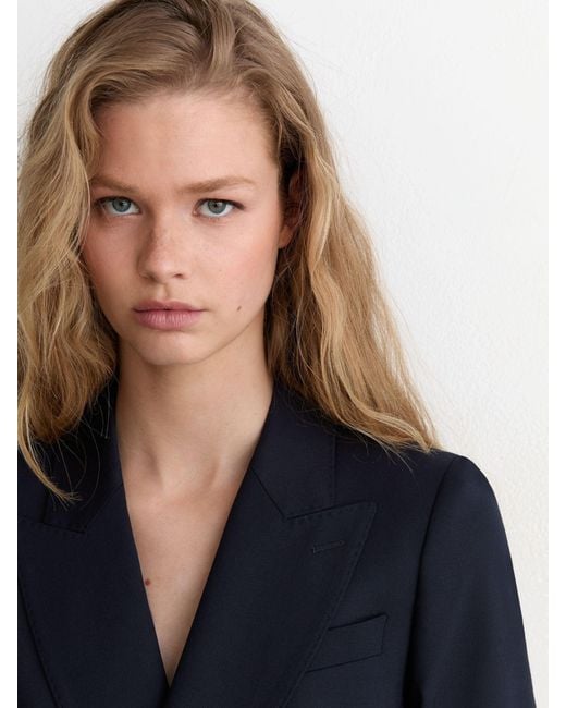 Reiss Blue Petite Wool-Blend Double-Breasted Suit Blazer