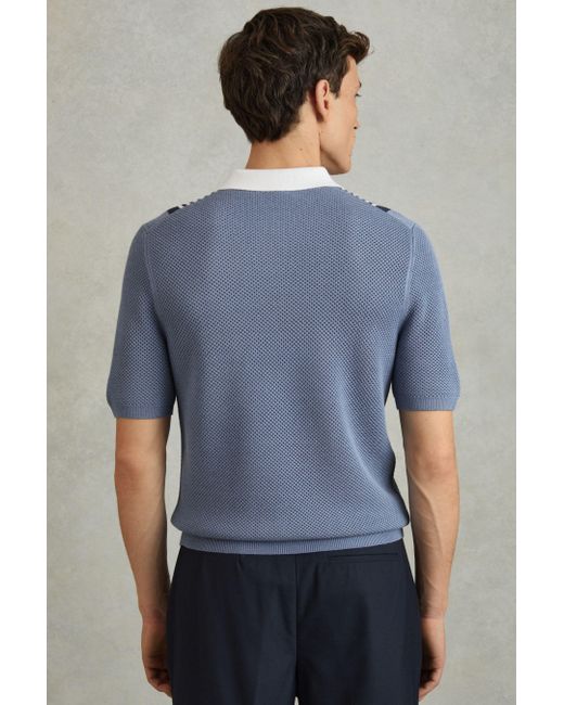 Reiss Multicolor Berlin - Blue/white Open-stitch Half-zip Polo Shirt, Xl for men