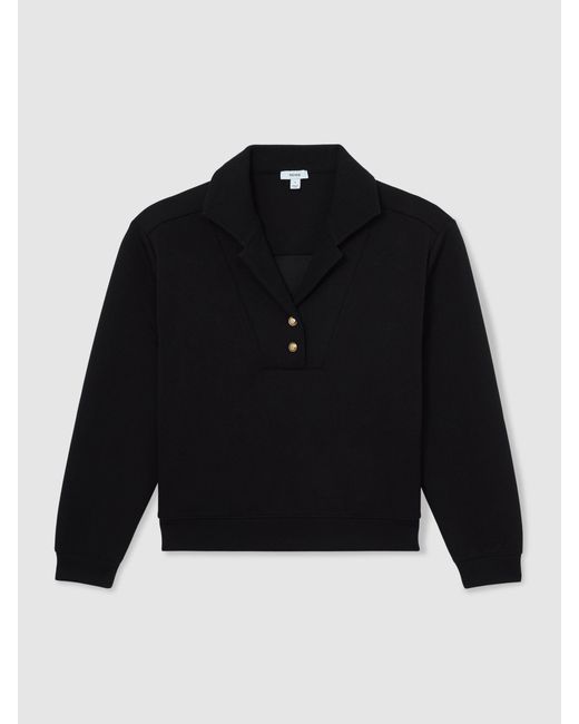 Reiss Black Premium Interlock Collar Sweatshirt