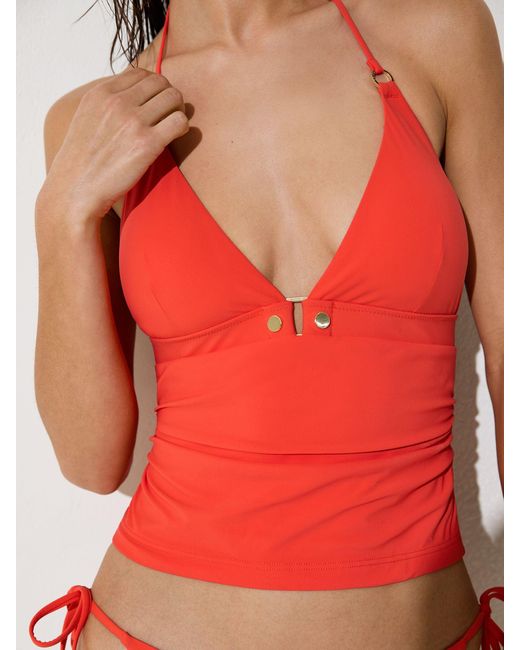 Reiss Red Halterneck Triangle Tankini Bikini