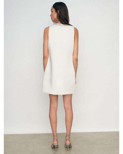 Reiss White Satin Crystal-Embellished Mini Dress