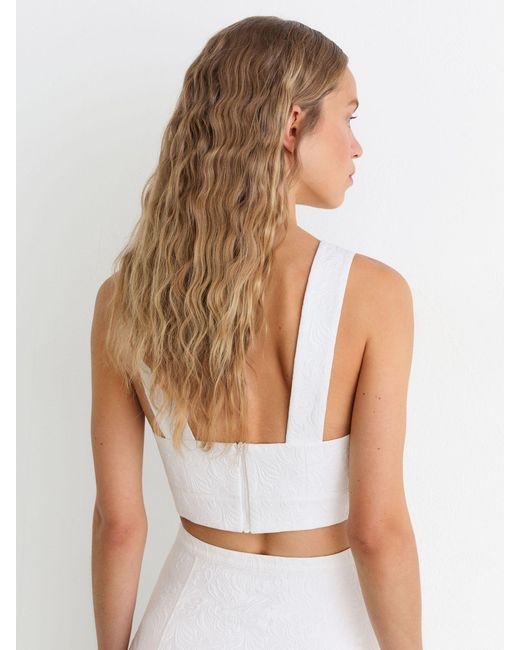 Reiss White Cotton-Blend Jacquard Crop Top