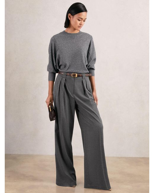 Reiss Gray Poppie - Grey Petite Wide-leg Pleated Trousers, Us 12