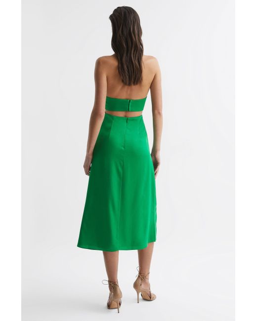 Reiss Green Maia Cut-out Halterneck Woven Midi Dress
