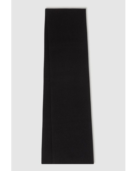 Reiss Chesterfield Black Merino Wool Ribbed Scarf And Beanie Set, for