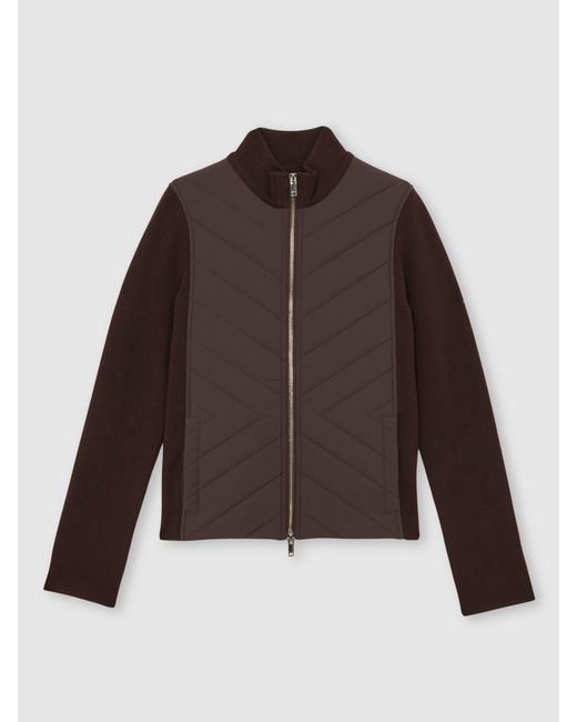 Reiss Brown Hybrid Quilted Zip-Through Knit Jacket