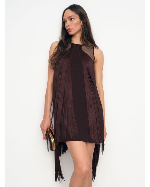 Reiss White Fringe Detail Sheer Panel Mini Dress
