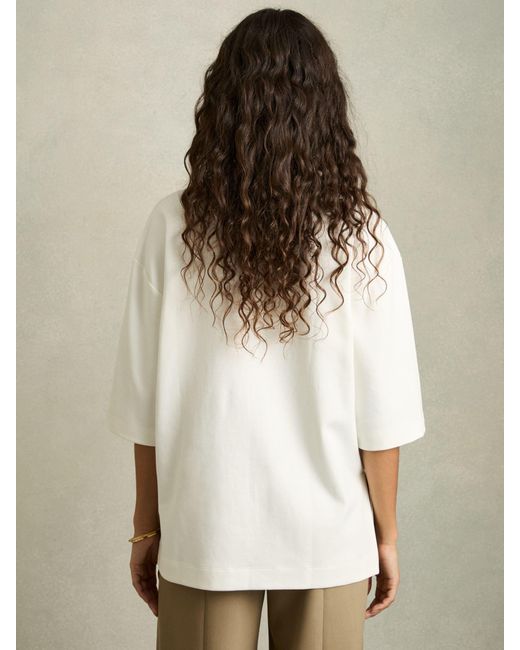 Reiss Stretch-Cotton Oversized V-Neck T-Shirt in Natural | Lyst UK
