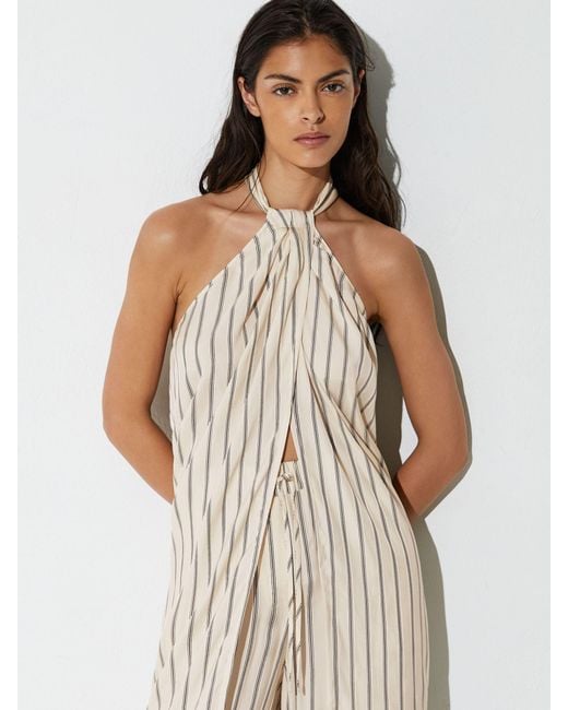 Reiss Natural Halterneck Stripe Split-Front Resort Top