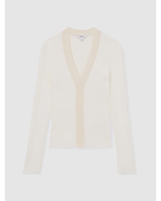 Reiss Natural Craft-Stitch Rib-Knit Top