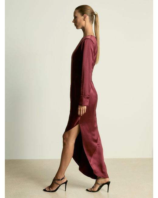 Reiss Red Ribbed Asymmetric Maxi Dress
