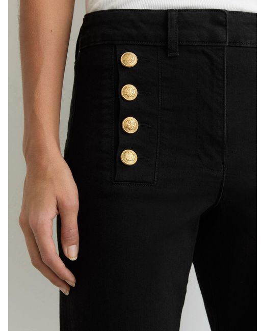 Reiss Black Petite Button-Detail High-Rise Flared Jeans