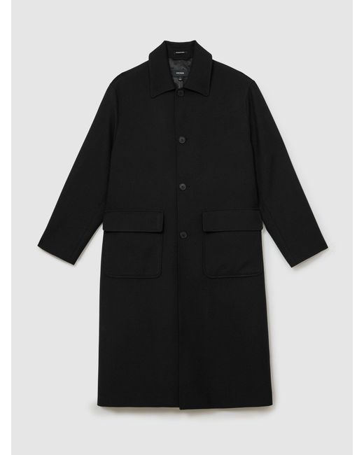 Reiss Black Wool-Blend Twill Single-Breasted Overcoat for men