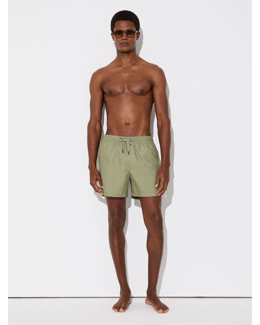 Reiss Green Orient Geometric-Print Swim Shorts for men