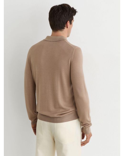 Reiss Natural Pigment-Dyed Merino Wool Long-Sleeve Polo for men