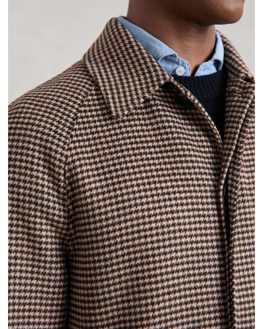 Reiss Brown Wool-Blend Dogtooth-Check Overcoat for men