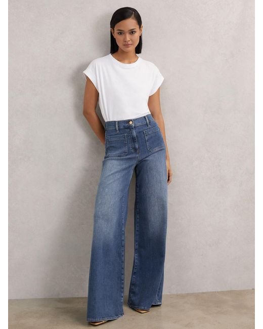 Reiss Blue Patch Pocket Wide Leg Jeans