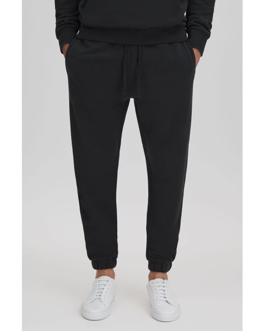 Reiss Ali - Washed Black Fleece Lined Cotton Joggers for men