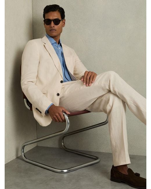 Reiss Gray Kin - Stone Tailored Fit Single Breasted Linen Blazer, 44 for men