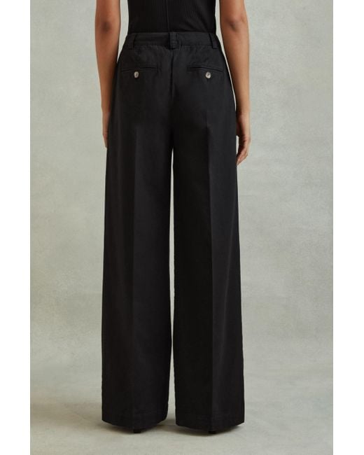 Reiss Astrid - Washed Black Petite Cotton Blend Wide Leg Trousers