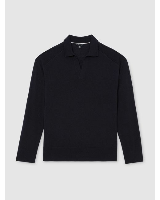 Reiss Blue Merino Wool Open-Collar Polo Jumper for men