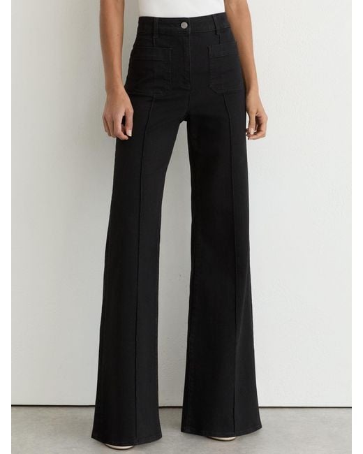 Reiss Black Patch-Pocket Flared Jeans