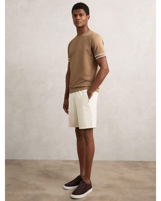Reiss Natural Oscar - Camel Brown Textured Crew-neck Tipped T-shirt, S for men