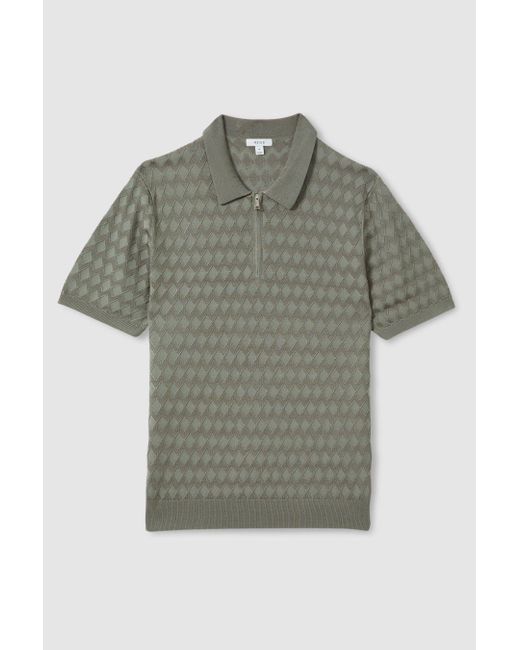 Reiss Green Rizzo - Sage Half-zip Knitted Polo Shirt for men